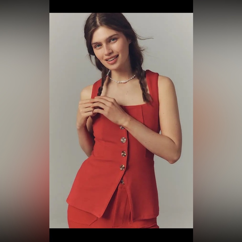 Anthropologie Red Button-Down Top